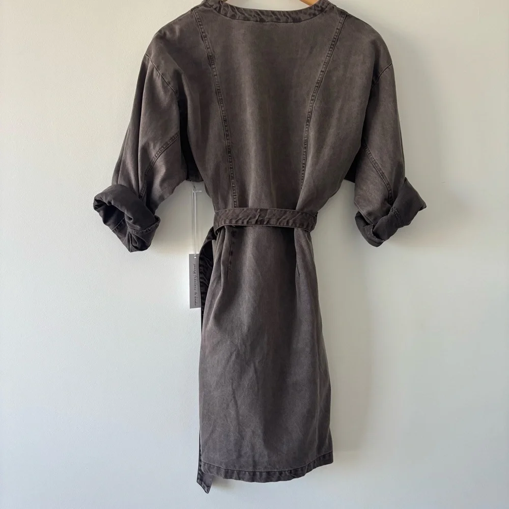 NWT YFB Zeplin Long Sleeve Mini Dress Wrap Belted Dark Gray Tencel Blend Size M - Picture 3 of 7